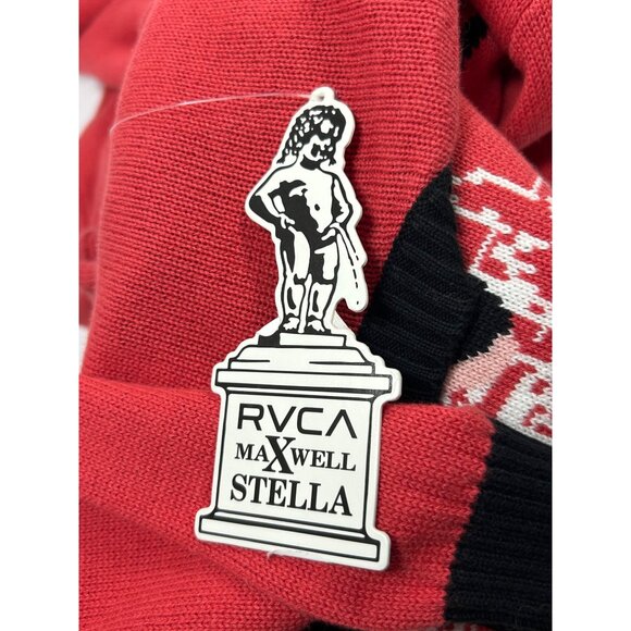 RVCA STELLA MAXWELL Skyline Sweater Sz L Red Black Colorblock New York Graphic - Picture 15 of 16